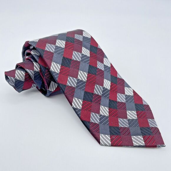 Geoffrey Beene Tile Diamond Pattern Men's 100% Silk Necktie Multi Color Handmade - Picture 1 of 16